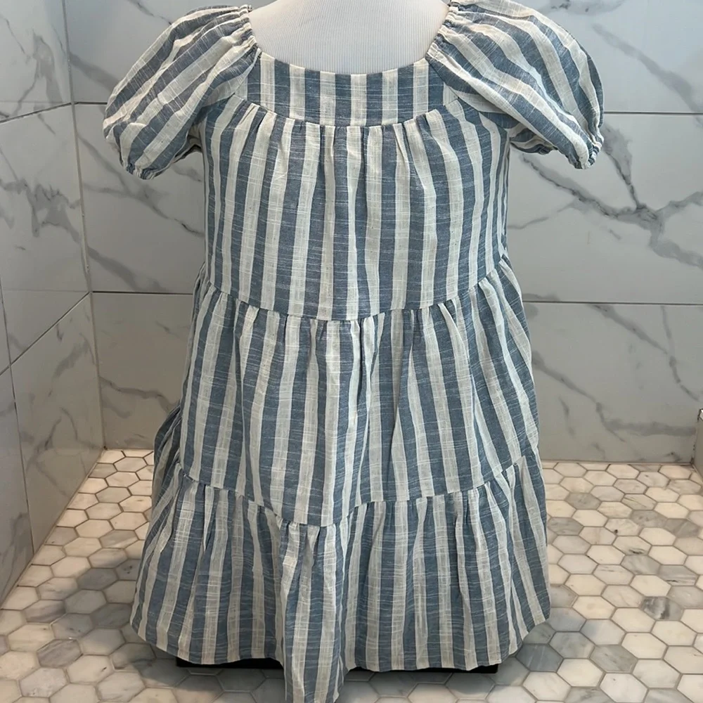 ❌ HAYDEN Striped Puff Sleeve Tiered Cotton Babydoll Dress Girls L